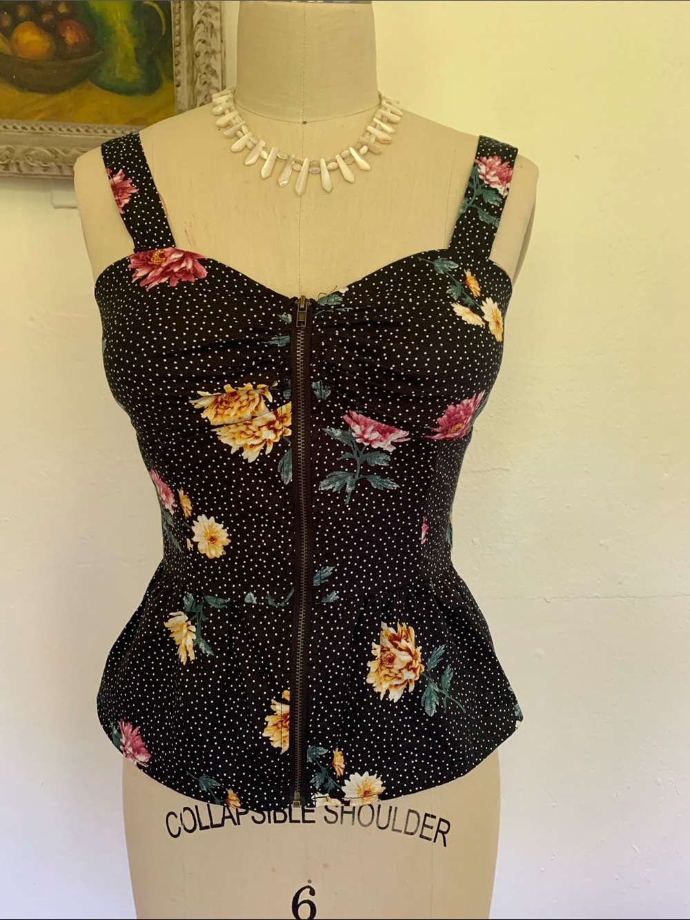 Liberty Love Floral Zip-Front Black Corset Tank Top
